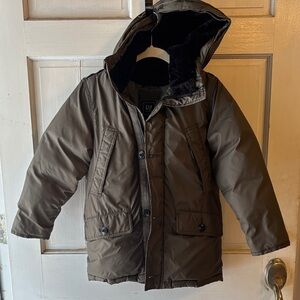 GAP Kids Olive Brown Hooded Puffer Coat